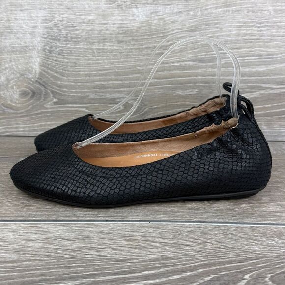 Fitflop Allegro Women’s Sz 7 Black Leather Snake Embossed Slip On Ballet Flats - Picture 3 of 10